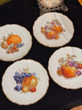 Arzberg 4 Schumann Bavaria Fruit Gold 7.75" Dessert Plates Set